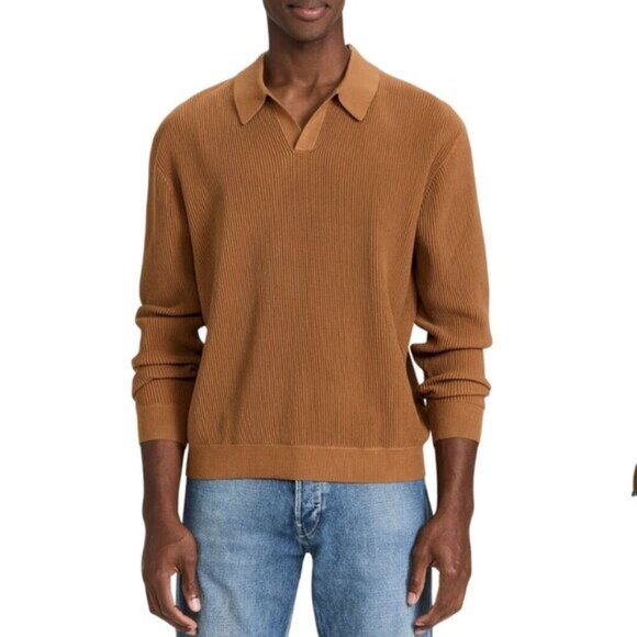 Madewell NWT Johnny Collar Long Sleeve Sweater Polo Acorn 2023 Size L - Picture 5 of 11